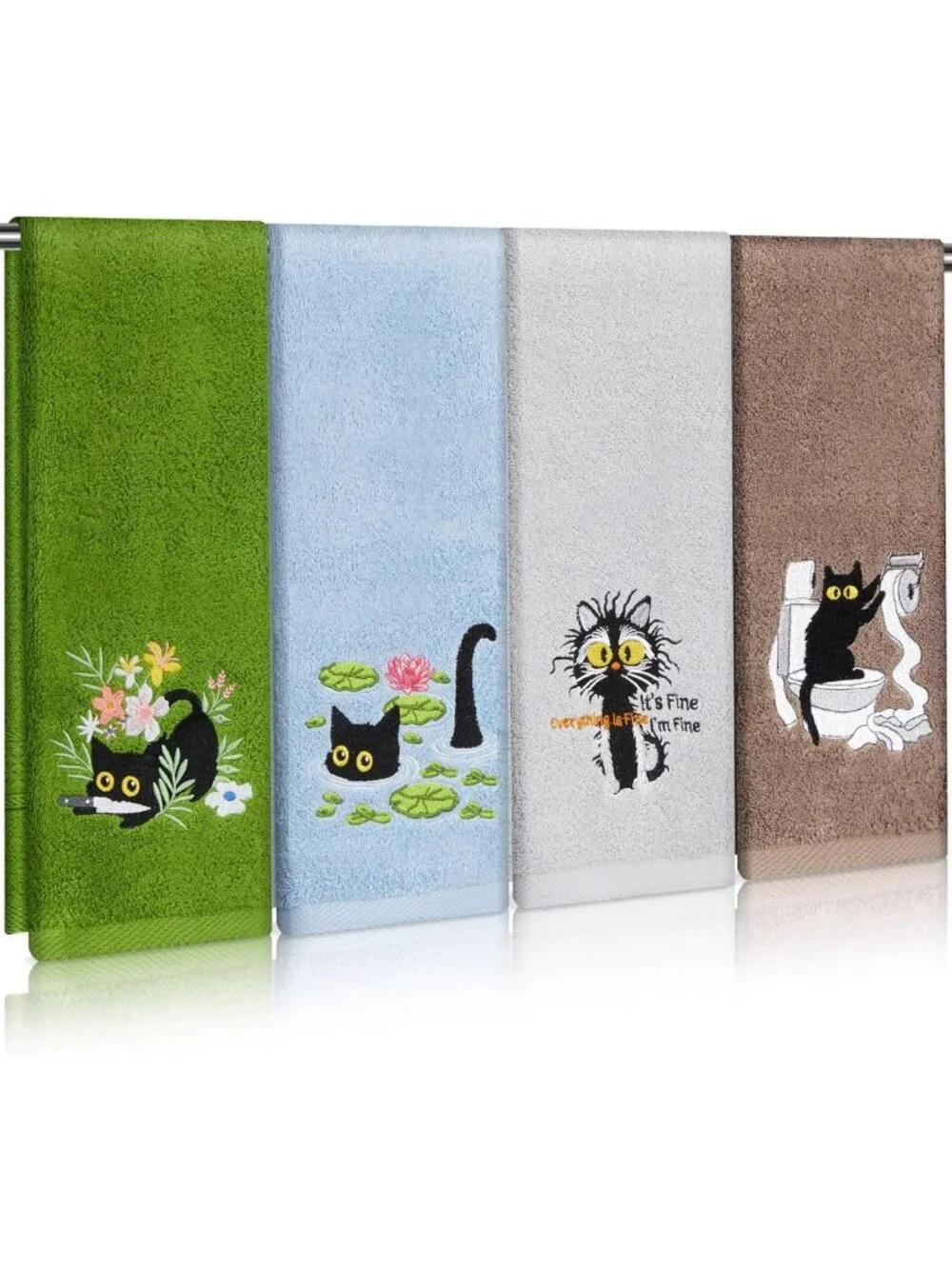 4Pcs Funny Black Cat Hand Towels - Soft Cotton Bathroom Decor & Gift